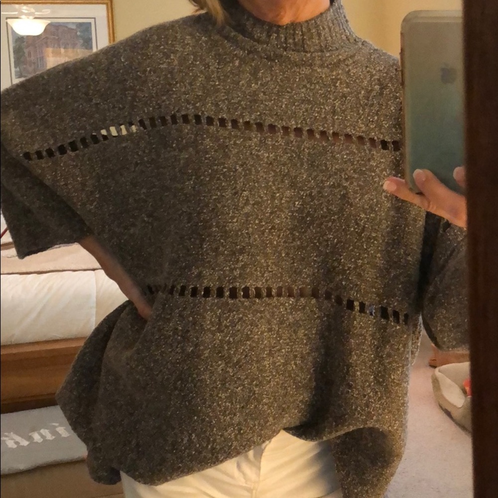 French Connection Knit Lace Hole High Neck Sweater